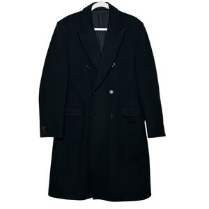 Turo Mens 42 R Black Double Breasted Peak Lapels Coat Melton Wool Europe